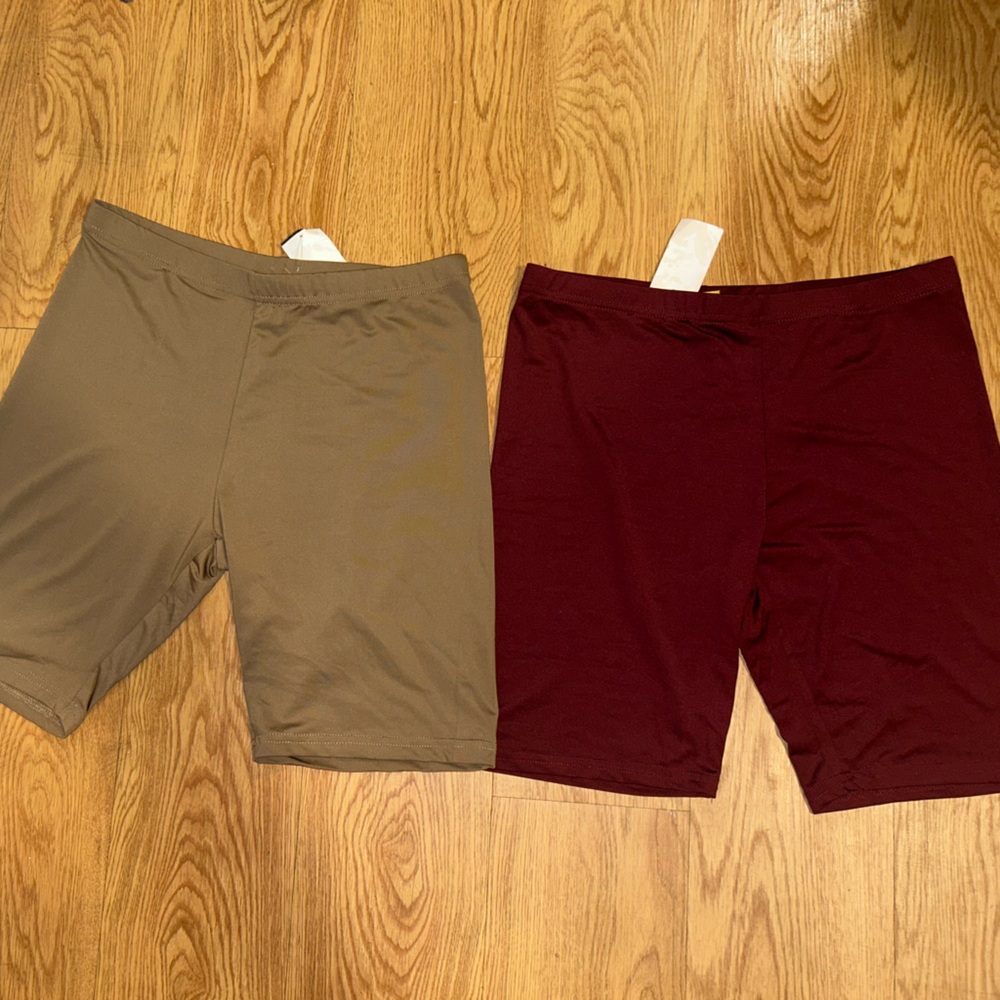 Set of Two Biker Shorts - Tan and Burgundy